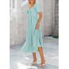 imagePRETTYGARDEN Summer Dress for Women 2025 Casual Short Sleeve Bow Tie V Neck Ruffle Midi Flowy DressesAqua Green