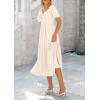 imagePRETTYGARDEN Summer Dress for Women 2025 Casual Short Sleeve Bow Tie V Neck Ruffle Midi Flowy DressesBeige