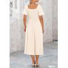 imagePRETTYGARDEN Summer Dress for Women 2025 Casual Short Sleeve Bow Tie V Neck Ruffle Midi Flowy DressesBeige