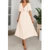 imagePRETTYGARDEN Summer Dress for Women 2025 Casual Short Sleeve Bow Tie V Neck Ruffle Midi Flowy DressesBeige