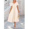 imagePRETTYGARDEN Summer Dress for Women 2025 Casual Short Sleeve Bow Tie V Neck Ruffle Midi Flowy DressesBeige