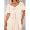 imagePRETTYGARDEN Summer Dress for Women 2025 Casual Short Sleeve Bow Tie V Neck Ruffle Midi Flowy DressesBeige