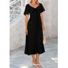 imagePRETTYGARDEN Summer Dress for Women 2025 Casual Short Sleeve Bow Tie V Neck Ruffle Midi Flowy DressesBlack