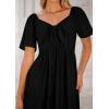 imagePRETTYGARDEN Summer Dress for Women 2025 Casual Short Sleeve Bow Tie V Neck Ruffle Midi Flowy DressesBlack