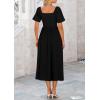 imagePRETTYGARDEN Summer Dress for Women 2025 Casual Short Sleeve Bow Tie V Neck Ruffle Midi Flowy DressesBlack