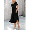 imagePRETTYGARDEN Summer Dress for Women 2025 Casual Short Sleeve Bow Tie V Neck Ruffle Midi Flowy DressesBlack