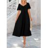 imagePRETTYGARDEN Summer Dress for Women 2025 Casual Short Sleeve Bow Tie V Neck Ruffle Midi Flowy DressesBlack