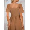 imagePRETTYGARDEN Summer Dress for Women 2025 Casual Short Sleeve Bow Tie V Neck Ruffle Midi Flowy DressesBrown