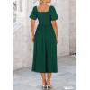 imagePRETTYGARDEN Summer Dress for Women 2025 Casual Short Sleeve Bow Tie V Neck Ruffle Midi Flowy DressesDark Green