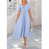 imagePRETTYGARDEN Summer Dress for Women 2025 Casual Short Sleeve Bow Tie V Neck Ruffle Midi Flowy DressesLight Blue