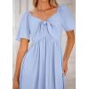 imagePRETTYGARDEN Summer Dress for Women 2025 Casual Short Sleeve Bow Tie V Neck Ruffle Midi Flowy DressesLight Blue