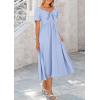 imagePRETTYGARDEN Summer Dress for Women 2025 Casual Short Sleeve Bow Tie V Neck Ruffle Midi Flowy DressesLight Blue