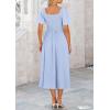 imagePRETTYGARDEN Summer Dress for Women 2025 Casual Short Sleeve Bow Tie V Neck Ruffle Midi Flowy DressesLight Blue