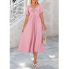 imagePRETTYGARDEN Summer Dress for Women 2025 Casual Short Sleeve Bow Tie V Neck Ruffle Midi Flowy DressesLight Pink
