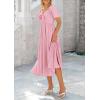 imagePRETTYGARDEN Summer Dress for Women 2025 Casual Short Sleeve Bow Tie V Neck Ruffle Midi Flowy DressesLight Pink