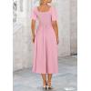 imagePRETTYGARDEN Summer Dress for Women 2025 Casual Short Sleeve Bow Tie V Neck Ruffle Midi Flowy DressesLight Pink