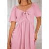 imagePRETTYGARDEN Summer Dress for Women 2025 Casual Short Sleeve Bow Tie V Neck Ruffle Midi Flowy DressesLight Pink