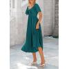 imagePRETTYGARDEN Summer Dress for Women 2025 Casual Short Sleeve Bow Tie V Neck Ruffle Midi Flowy DressesMalachite Green