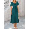 imagePRETTYGARDEN Summer Dress for Women 2025 Casual Short Sleeve Bow Tie V Neck Ruffle Midi Flowy DressesMalachite Green