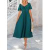 imagePRETTYGARDEN Summer Dress for Women 2025 Casual Short Sleeve Bow Tie V Neck Ruffle Midi Flowy DressesMalachite Green