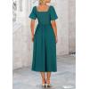 imagePRETTYGARDEN Summer Dress for Women 2025 Casual Short Sleeve Bow Tie V Neck Ruffle Midi Flowy DressesMalachite Green
