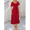imagePRETTYGARDEN Summer Dress for Women 2025 Casual Short Sleeve Bow Tie V Neck Ruffle Midi Flowy DressesRed