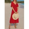 imagePRETTYGARDEN Summer Dress for Women 2025 Casual Short Sleeve Bow Tie V Neck Ruffle Midi Flowy DressesRed