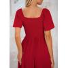 imagePRETTYGARDEN Summer Dress for Women 2025 Casual Short Sleeve Bow Tie V Neck Ruffle Midi Flowy DressesRed