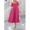 imagePRETTYGARDEN Summer Dress for Women 2025 Casual Short Sleeve Bow Tie V Neck Ruffle Midi Flowy DressesRose Red