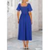 imagePRETTYGARDEN Summer Dress for Women 2025 Casual Short Sleeve Bow Tie V Neck Ruffle Midi Flowy DressesRoyal Blue