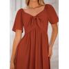 imagePRETTYGARDEN Summer Dress for Women 2025 Casual Short Sleeve Bow Tie V Neck Ruffle Midi Flowy DressesRust Red