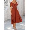 imagePRETTYGARDEN Summer Dress for Women 2025 Casual Short Sleeve Bow Tie V Neck Ruffle Midi Flowy DressesRust Red