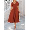 imagePRETTYGARDEN Summer Dress for Women 2025 Casual Short Sleeve Bow Tie V Neck Ruffle Midi Flowy DressesRust Red