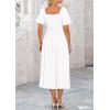 imagePRETTYGARDEN Summer Dress for Women 2025 Casual Short Sleeve Bow Tie V Neck Ruffle Midi Flowy DressesWhite