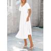 imagePRETTYGARDEN Summer Dress for Women 2025 Casual Short Sleeve Bow Tie V Neck Ruffle Midi Flowy DressesWhite