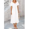 imagePRETTYGARDEN Summer Dress for Women 2025 Casual Short Sleeve Bow Tie V Neck Ruffle Midi Flowy DressesWhite
