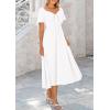 imagePRETTYGARDEN Summer Dress for Women 2025 Casual Short Sleeve Bow Tie V Neck Ruffle Midi Flowy DressesWhite
