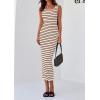 imagePRETTYGARDEN Womens 2025 Spring Summer Bodycon Midi Dress Sleeveless Striped Ribbed Knit Sundress Beach Vacation Tank DressApricot