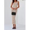 imagePRETTYGARDEN Womens 2025 Spring Summer Bodycon Midi Dress Sleeveless Striped Ribbed Knit Sundress Beach Vacation Tank DressApricot