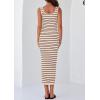 imagePRETTYGARDEN Womens 2025 Spring Summer Bodycon Midi Dress Sleeveless Striped Ribbed Knit Sundress Beach Vacation Tank DressApricot