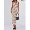 imagePRETTYGARDEN Womens 2025 Spring Summer Bodycon Midi Dress Sleeveless Striped Ribbed Knit Sundress Beach Vacation Tank DressApricot