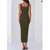 imagePRETTYGARDEN Womens 2025 Spring Summer Bodycon Midi Dress Sleeveless Striped Ribbed Knit Sundress Beach Vacation Tank DressArmy Green