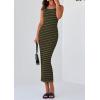 imagePRETTYGARDEN Womens 2025 Spring Summer Bodycon Midi Dress Sleeveless Striped Ribbed Knit Sundress Beach Vacation Tank DressArmy Green