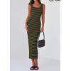 imagePRETTYGARDEN Womens 2025 Spring Summer Bodycon Midi Dress Sleeveless Striped Ribbed Knit Sundress Beach Vacation Tank DressArmy Green