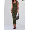 imagePRETTYGARDEN Womens 2025 Spring Summer Bodycon Midi Dress Sleeveless Striped Ribbed Knit Sundress Beach Vacation Tank DressArmy Green