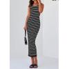 imagePRETTYGARDEN Womens 2025 Spring Summer Bodycon Midi Dress Sleeveless Striped Ribbed Knit Sundress Beach Vacation Tank DressBlack