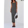 imagePRETTYGARDEN Womens 2025 Spring Summer Bodycon Midi Dress Sleeveless Striped Ribbed Knit Sundress Beach Vacation Tank DressBlack