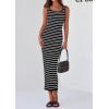 imagePRETTYGARDEN Womens 2025 Spring Summer Bodycon Midi Dress Sleeveless Striped Ribbed Knit Sundress Beach Vacation Tank DressBlack