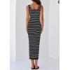 imagePRETTYGARDEN Womens 2025 Spring Summer Bodycon Midi Dress Sleeveless Striped Ribbed Knit Sundress Beach Vacation Tank DressBlack