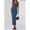 imagePRETTYGARDEN Womens 2025 Spring Summer Bodycon Midi Dress Sleeveless Striped Ribbed Knit Sundress Beach Vacation Tank DressGrey Blue